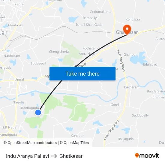 Indu Aranya Pallavi to Ghatkesar map