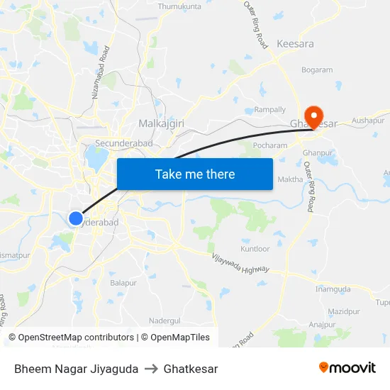 Bheem Nagar Jiyaguda to Ghatkesar map