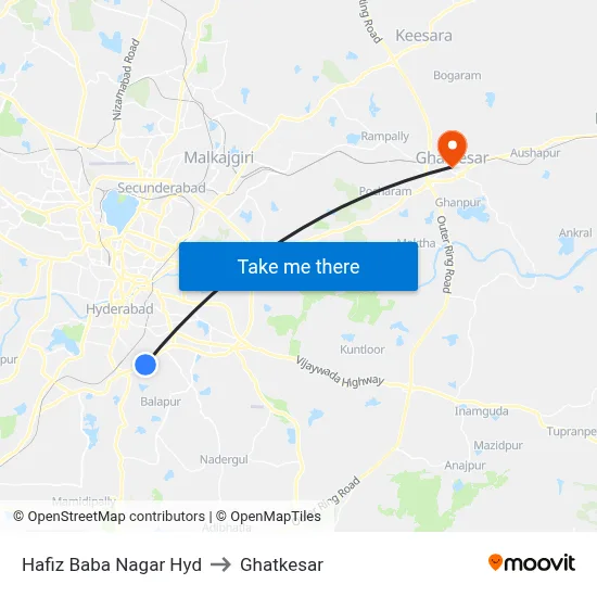 Hafiz Baba Nagar Hyd to Ghatkesar map
