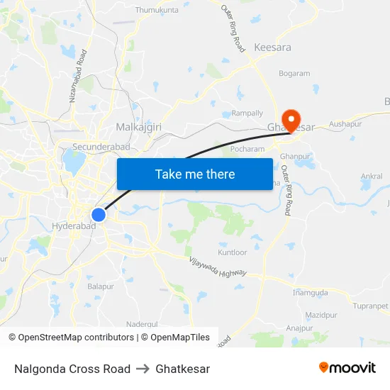 Nalgonda Cross Road to Ghatkesar map