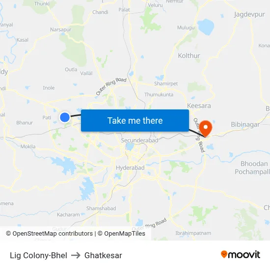 Lig Colony to Ghatkesar map