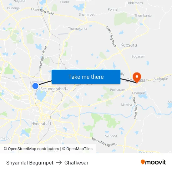 Shyamlal Begumpet to Ghatkesar map