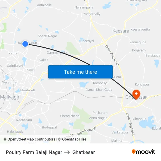 Poultry Farm Balaji Nagar to Ghatkesar map