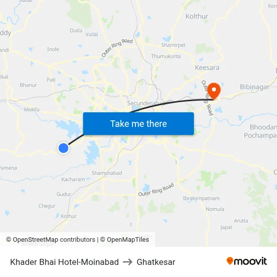 Khader Bhai Hotel-Moinabad to Ghatkesar map
