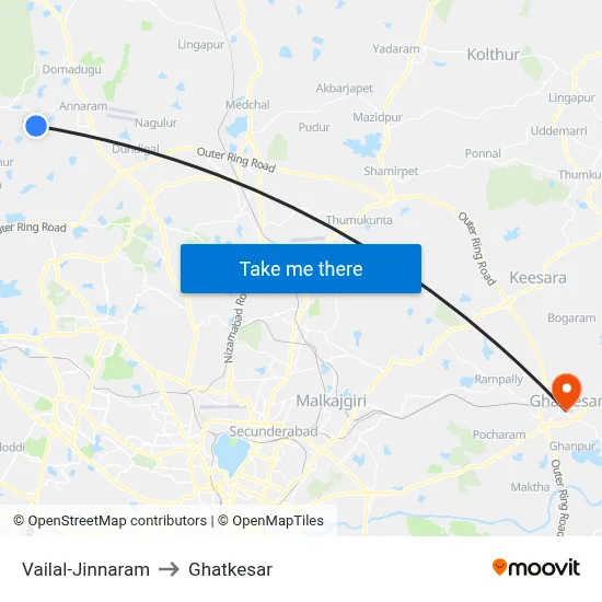 Vailal-Jinnaram to Ghatkesar map