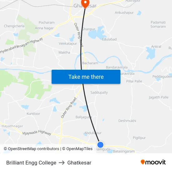Brilliant Engg College to Ghatkesar map