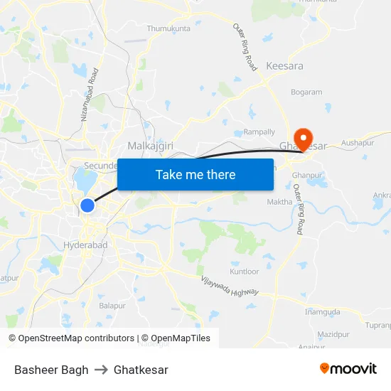 Basheer Bagh to Ghatkesar map
