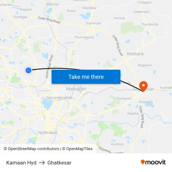 Kamaan Hyd Bus Stop to Ghatkesar map