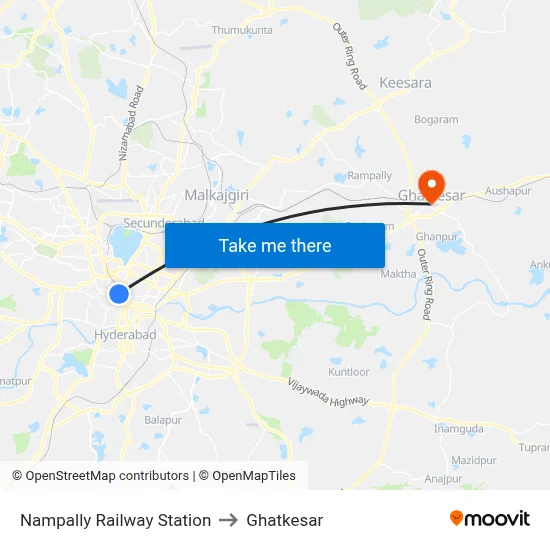 Nampally Railway Station to Ghatkesar map
