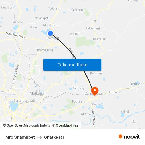 Mro Shamirpet to Ghatkesar map