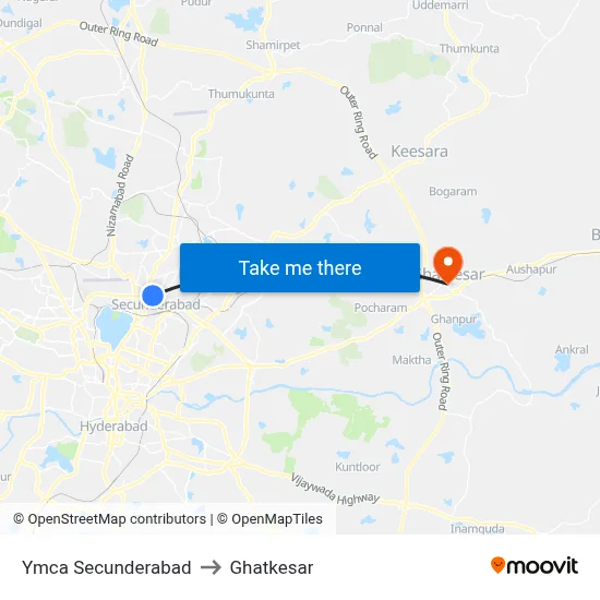 Ymca Secunderabad to Ghatkesar map