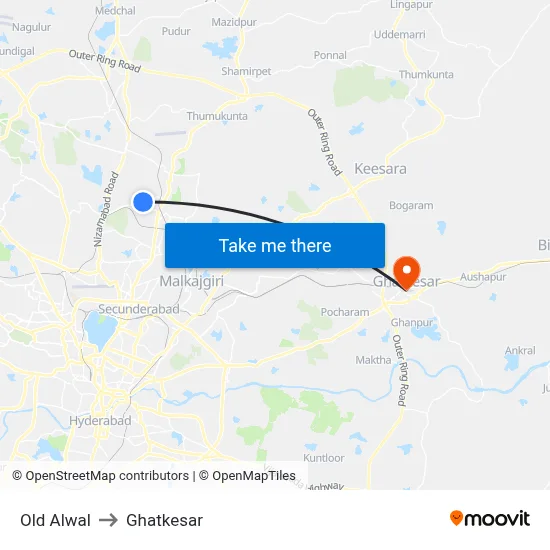 Old Alwal to Ghatkesar map