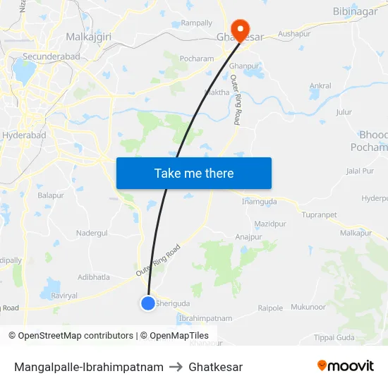 Mangalpalle-Ibrahimpatnam to Ghatkesar map