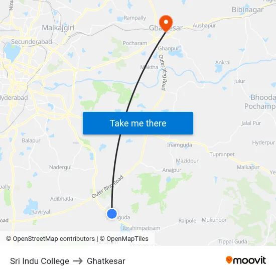 Sri Indu College to Ghatkesar map