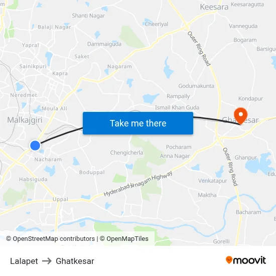 Lalapet to Ghatkesar map