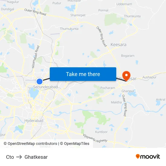Cto to Ghatkesar map