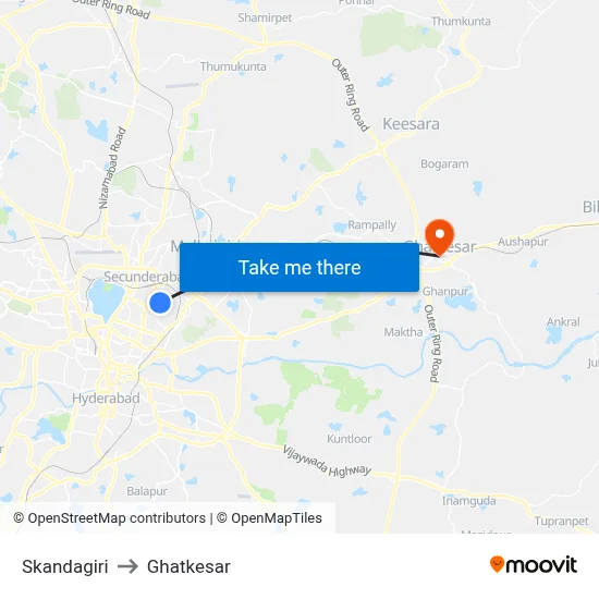 Skandagiri to Ghatkesar map