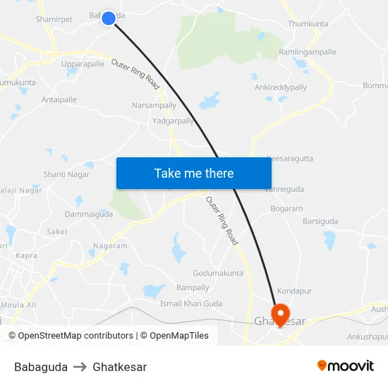 Babaguda to Ghatkesar map
