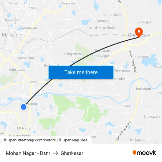 Mohan Nagar - Dsnr to Ghatkesar map