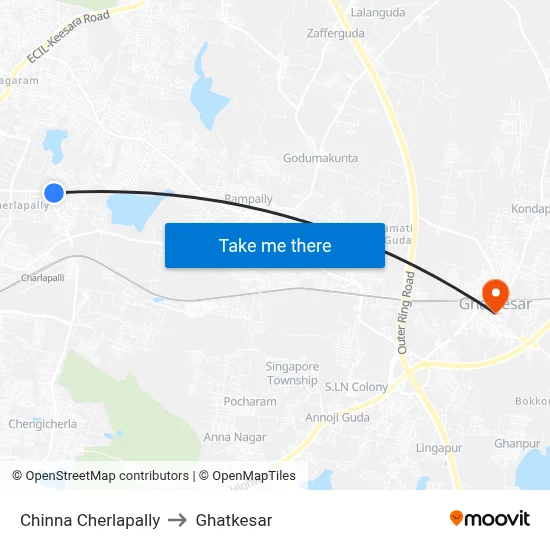 Chinna Cherlapally to Ghatkesar map