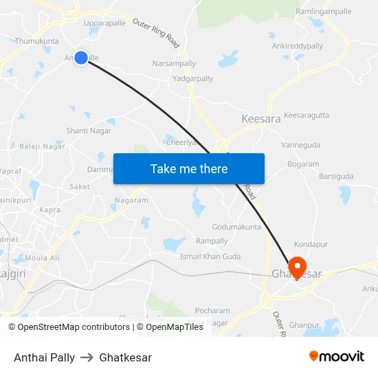 Anthai Pally to Ghatkesar map