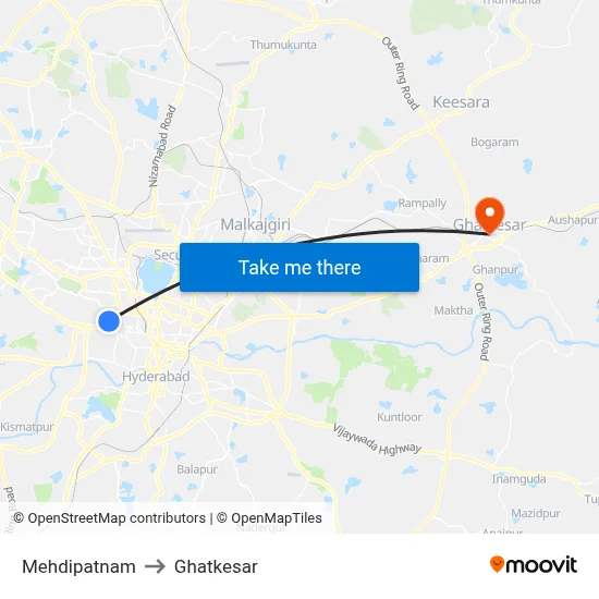 Mehdipatnam to Ghatkesar map