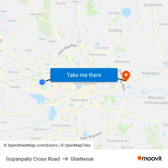 Gopanpally Cross Road to Ghatkesar map