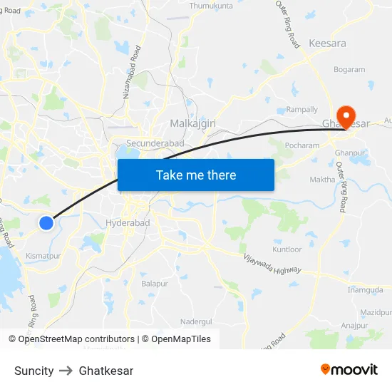 Suncity to Ghatkesar map
