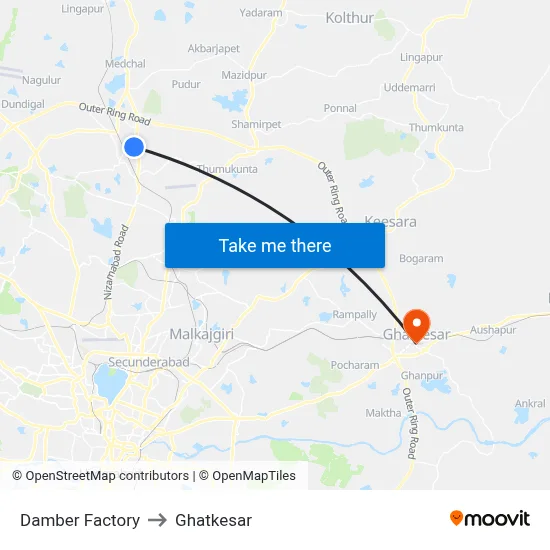 Damber Factory to Ghatkesar map