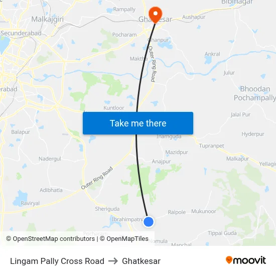 Lingam Pally Cross Road to Ghatkesar map