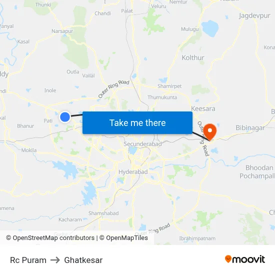Rc Puram to Ghatkesar map