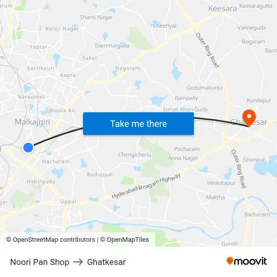 Noori Pan Shop to Ghatkesar map