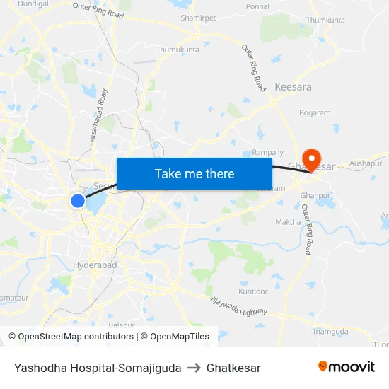 Yashodha Hospital-Somajiguda to Ghatkesar map
