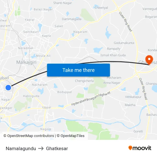 Namalagundu to Ghatkesar map