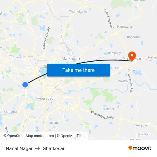 Nanal Nagar to Ghatkesar map