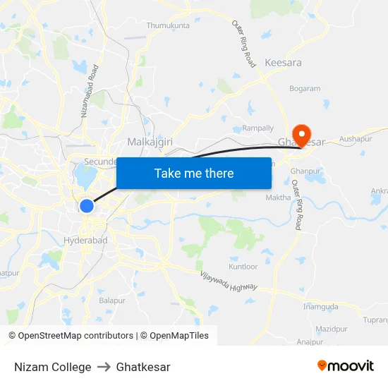 Nizam College to Ghatkesar map
