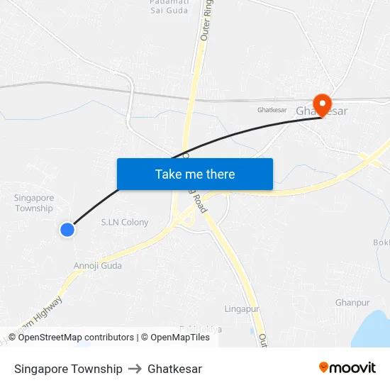 Singapore Township to Ghatkesar map
