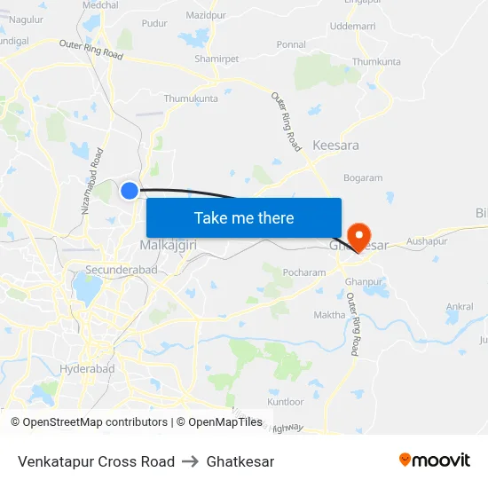 Venkatapur Cross Road to Ghatkesar map