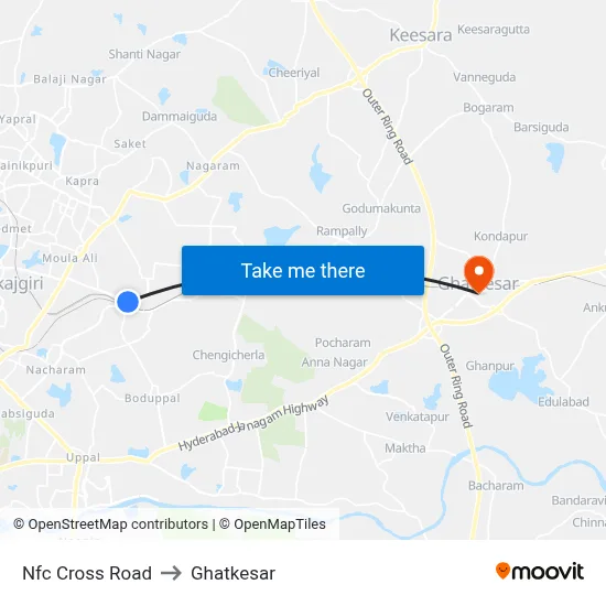 Nfc Cross Road to Ghatkesar map