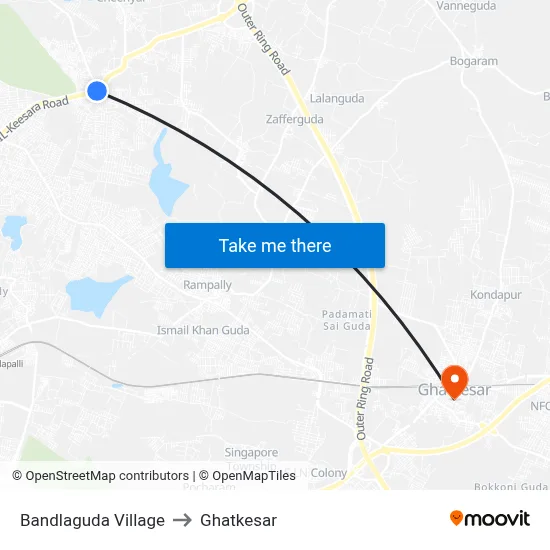 Bandlaguda Village to Ghatkesar map