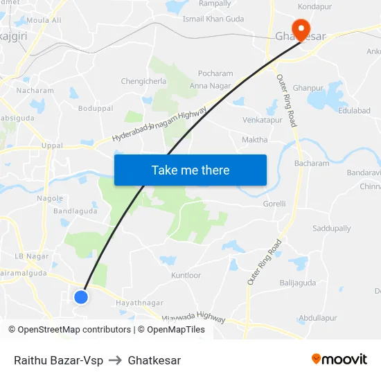 Raithu Bazar-Vsp to Ghatkesar map