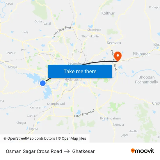 Osman Sagar Cross Road to Ghatkesar map