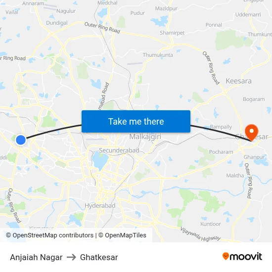 Anjaiah Nagar to Ghatkesar map