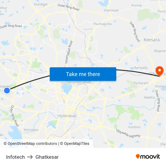 Infotech to Ghatkesar map
