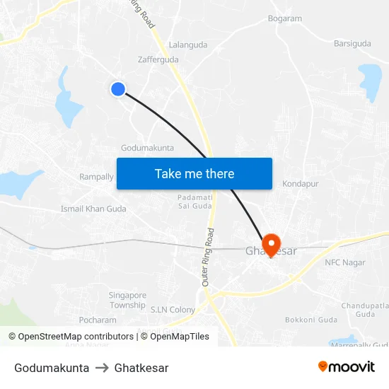Godumakunta to Ghatkesar map