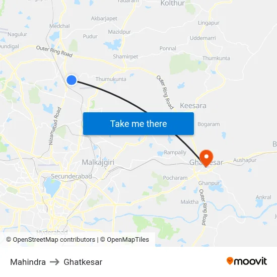 Mahindra to Ghatkesar map