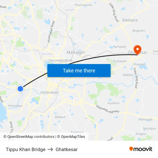 Tippu Khan Bridge to Ghatkesar map