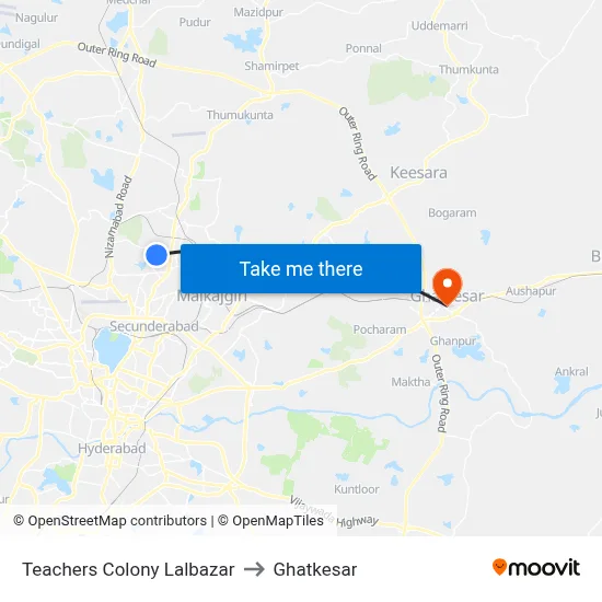 Teachers Colony Lalbazar to Ghatkesar map