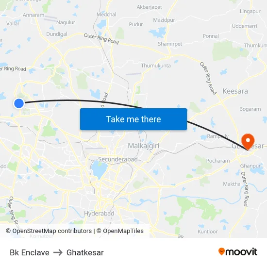 Bk Enclave to Ghatkesar map