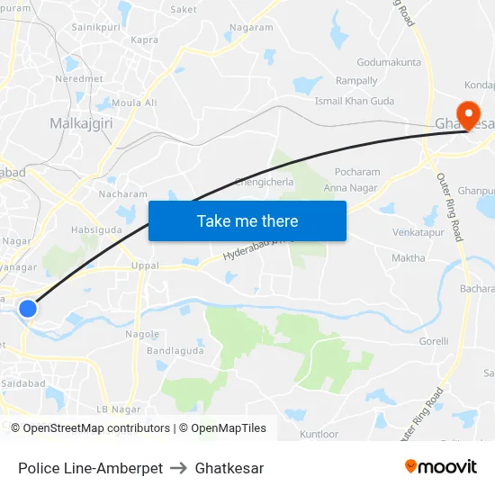 Police Line-Amberpet to Ghatkesar map